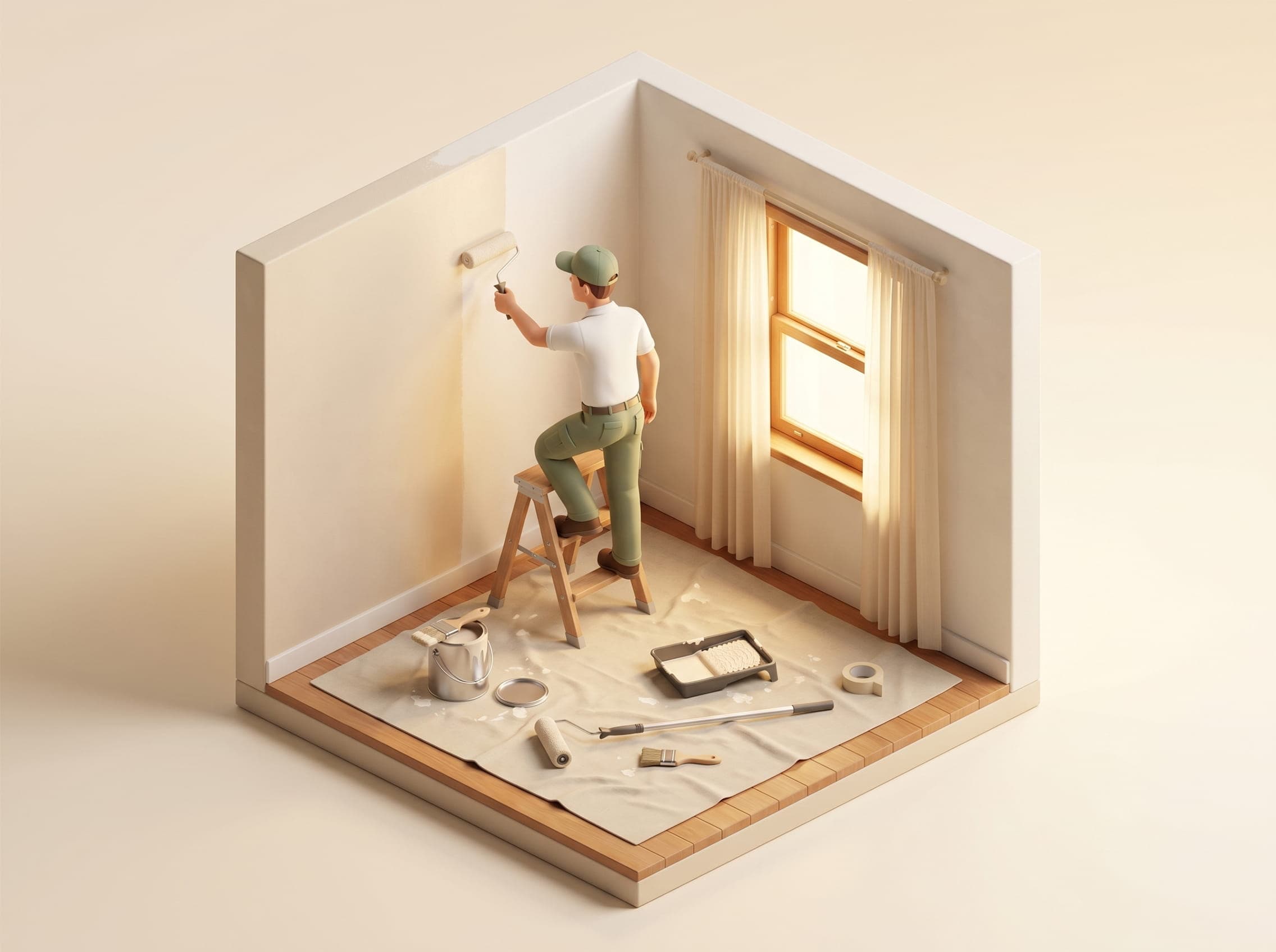 Painter applying a fresh coat of paint to an interior wall