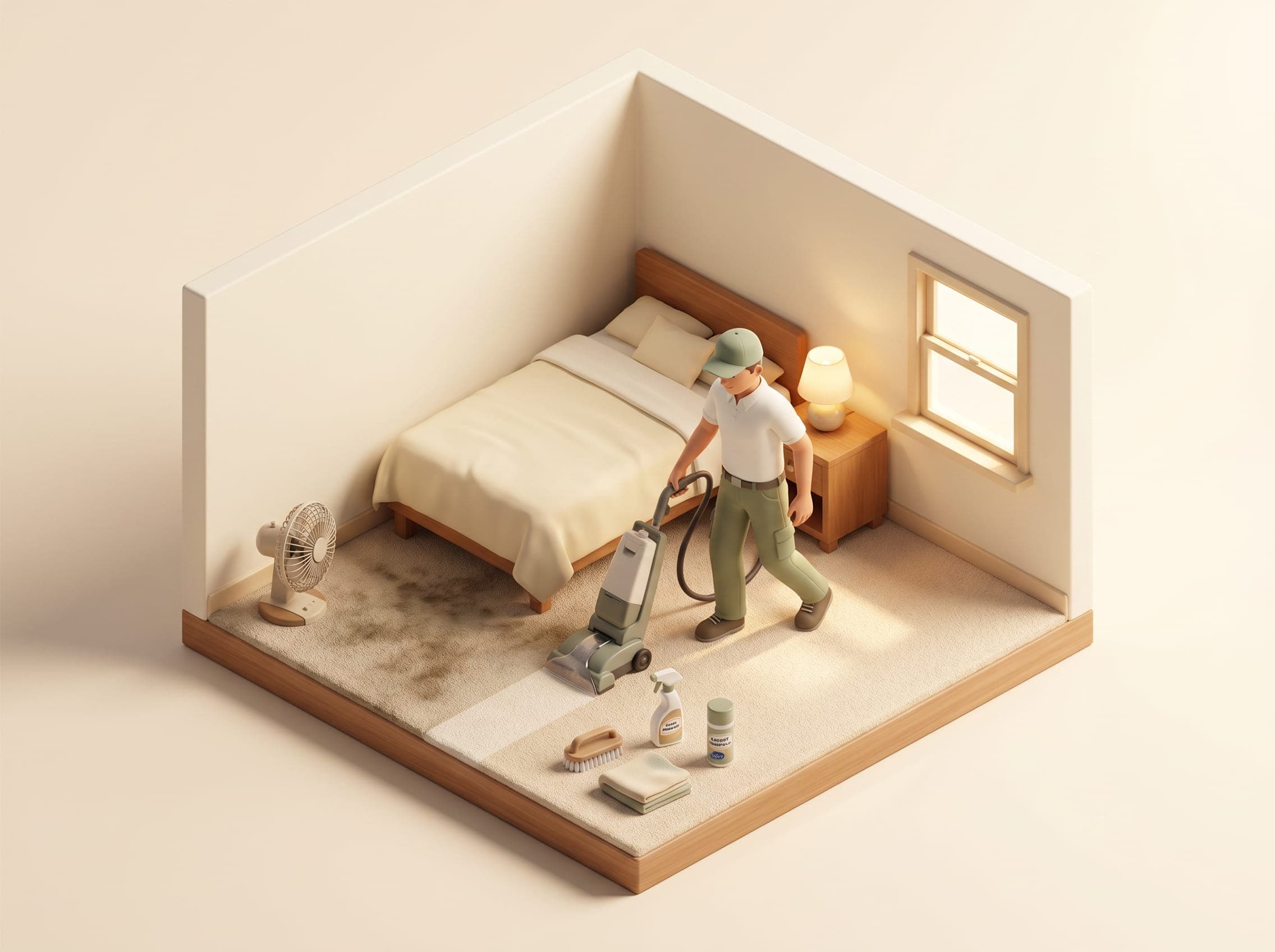Deep carpet cleaning service in a bedroom