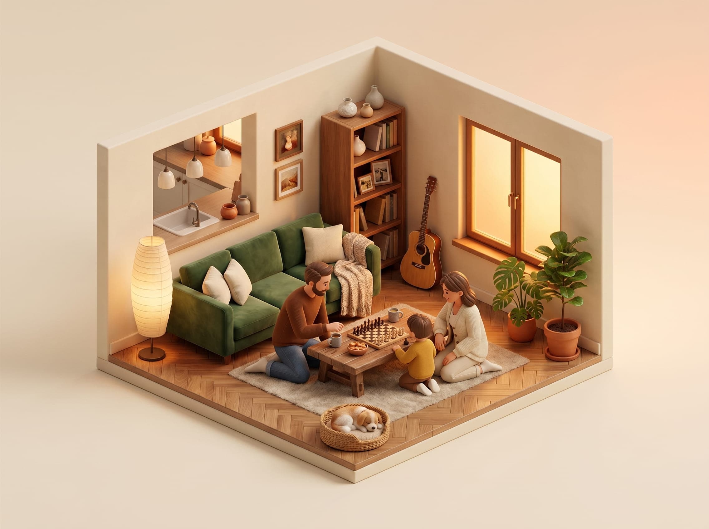 Family in freshly prepared apartment
